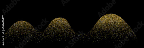 Wave grain stipple golden pattern background. Gold noise dotwork texture, abstract dot stipple lines, sand grain effect, vector illustration isolated on black background