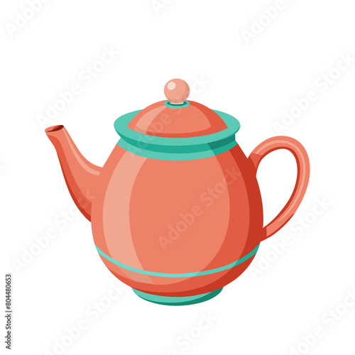 ceramic teapot cartoon style on white background