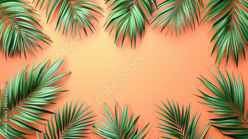  background with green leaves of palm tree