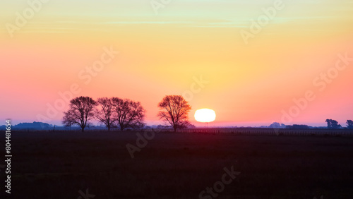 Orange sunset in the Argentine Countryside, La Pampa Province, Patagonia, Argentina. photo