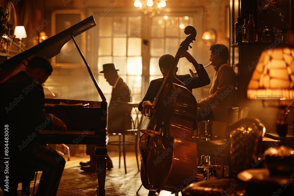 Fototapeta premium Elegant Jazz Band Performing in a Vintage Club Setting