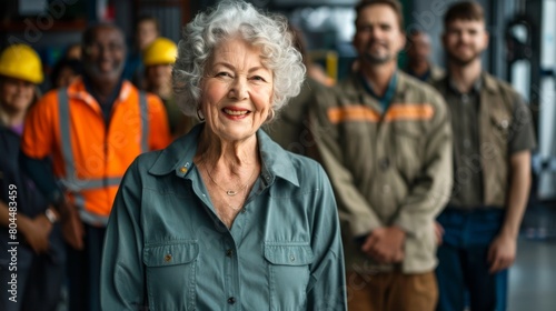 A Senior Woman with Industrial Team