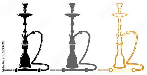 set eastern hookah icon. Vintage shisha logo vector illustration