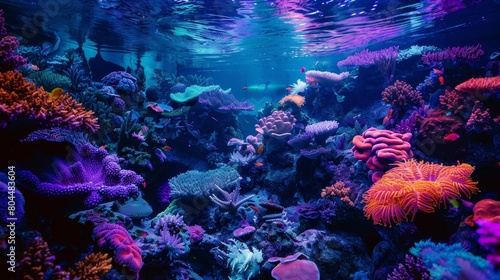 Surreal underwater scene  coral reefs in psychedelic colors