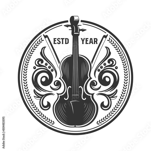 Violin Fiddle Viola Silhouette for Music Concert Show Competition Badge Emblem Label Design