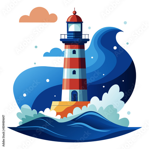 Majestic lighthouse standing tall amidst crashing waves, guiding ships safely through the night with its beacon of light