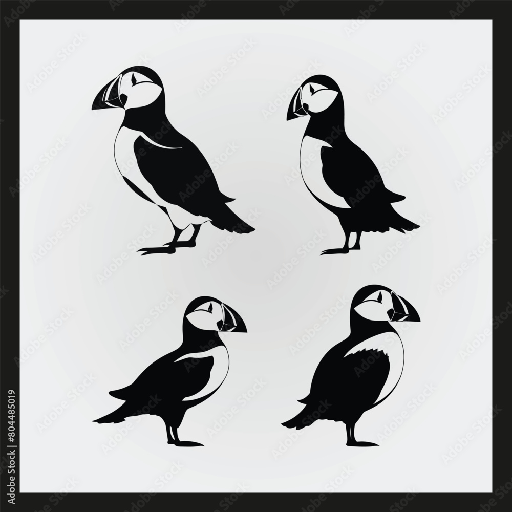 Puffin bird silhouette set Clipart on a hex color background Puffin bird silhouette set Clipart on a hex color background