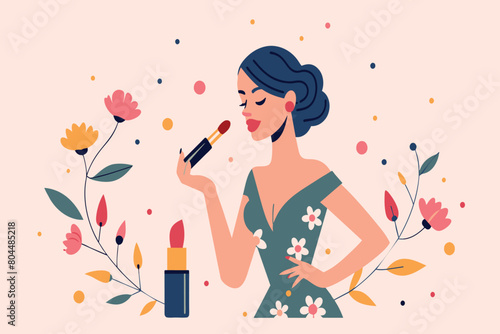 Stylish lady in green dress beautifies with makeup