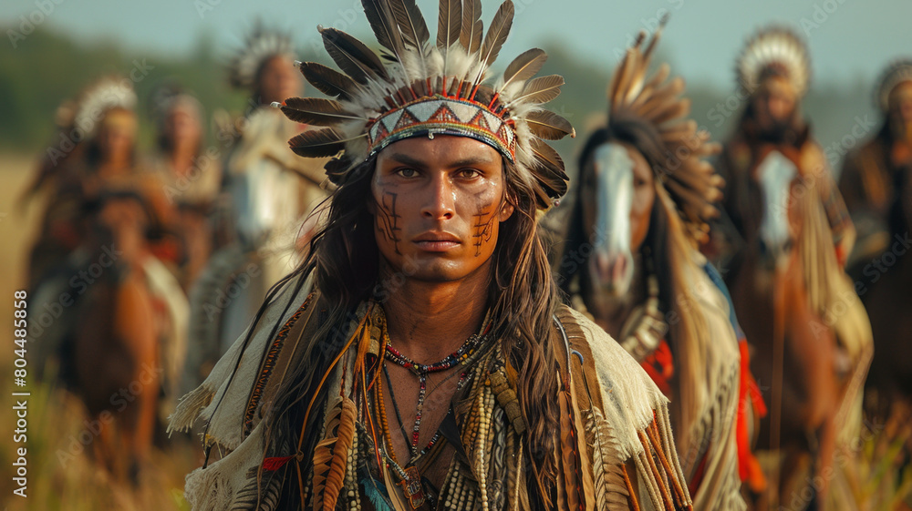 Fototapeta premium a tribe of Indian Sioux,generative ai