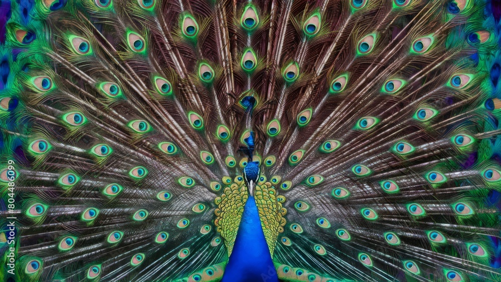 Obraz premium Peacock with feathers. Wallpaper with bird.