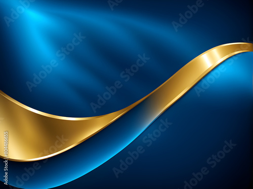 Abstract background composed of blue and gold waves, luxury background, used for product display, leaving space for text, wave pattern