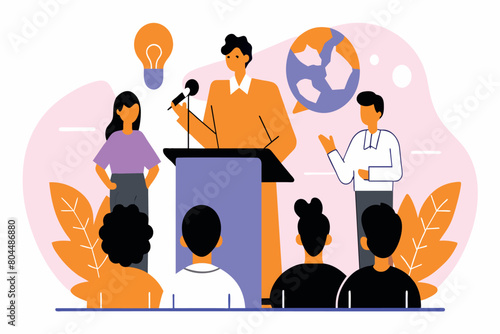 A speaker addresses people from a podium with a microphone