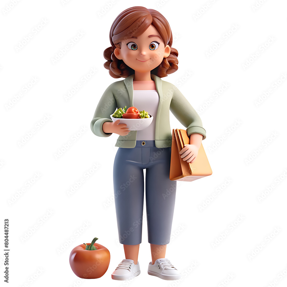 3D Girl Holding food. Isolated on transparent background 3D Girl Holding food. Isolated on transparent background