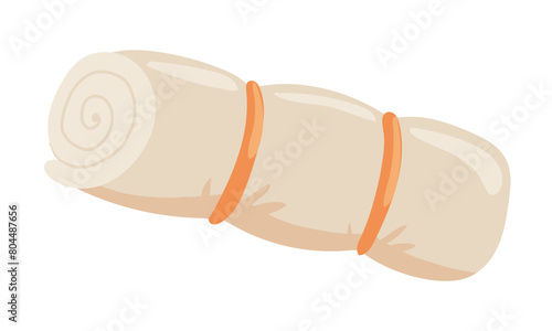 Rolled mat in flat design. Camping bedroll carpet or yoga fitness rug. Vector illustration isolated.