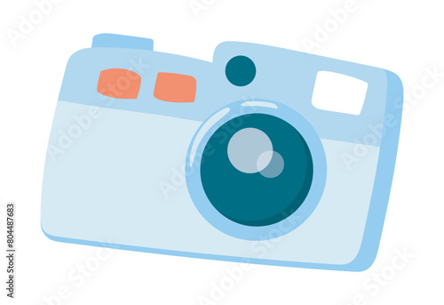 Photo camera in flat design. Vintage accessory for travel photography. Vector illustration isolated.