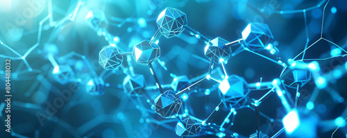 Abstract futuristic molecular technology with polygonal shapes on azure blue background luminous polygonal molecules interconnected 