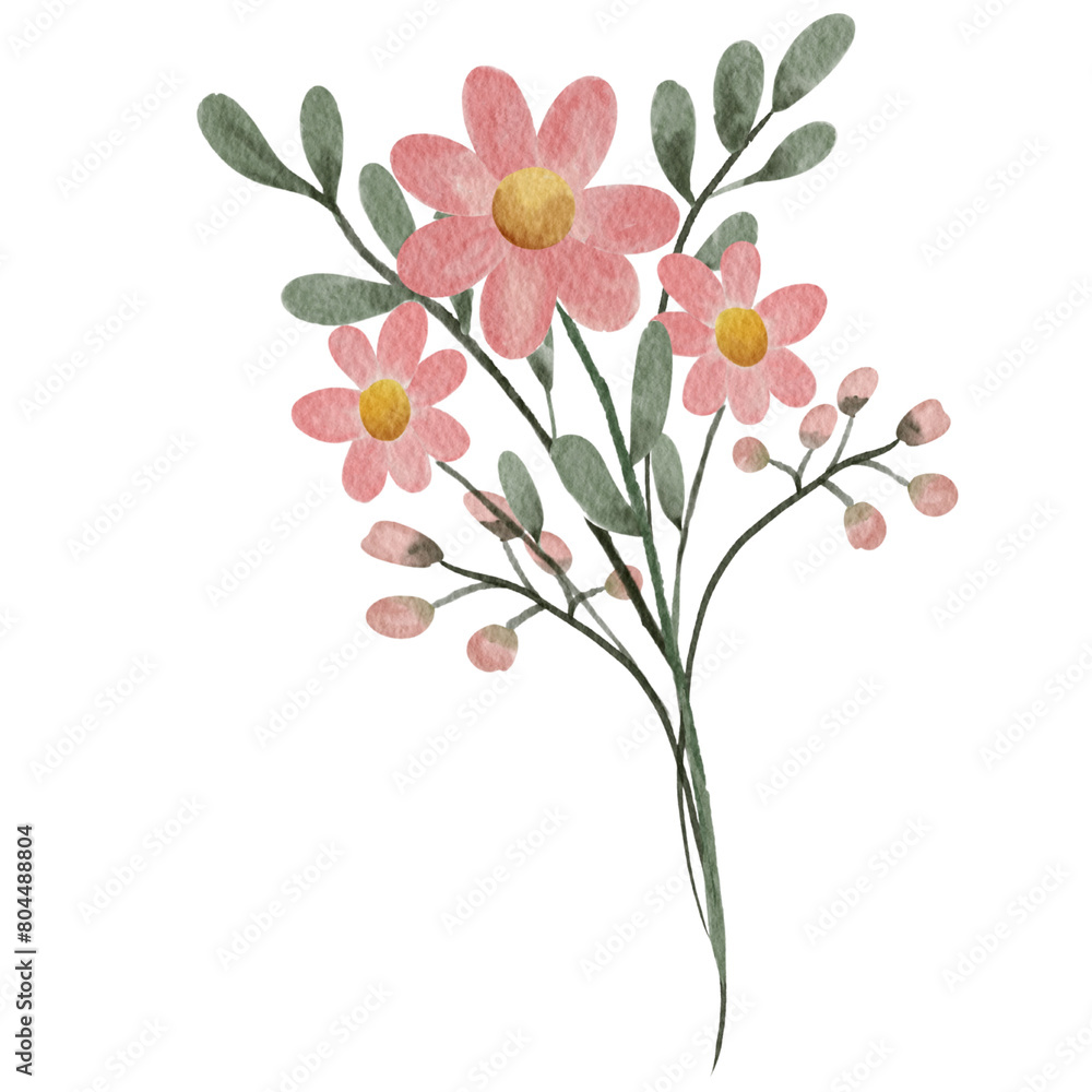 bouquet of pink flowers ‘s on transparent background, watercolor art