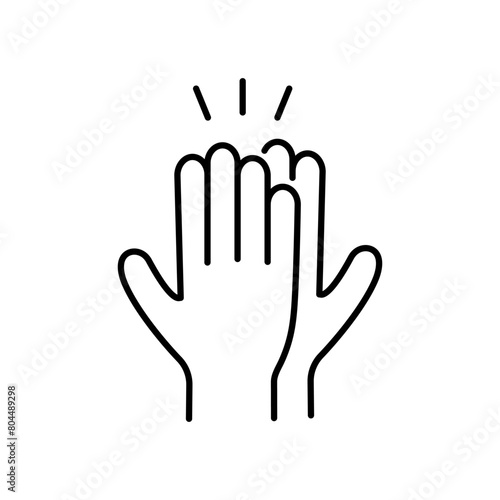 Two hands meeting in a high-five gesture outline icon. Teamwork, partnership success, encouragement, and recognition of achievements within the team. Editable stroke. Isolated vector illustration