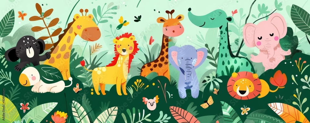 A group of cute animals in the jungle A group of cute animals in the jungle