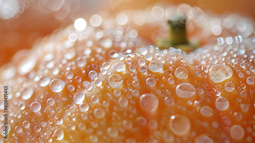 Close-up of water drops on an orange.