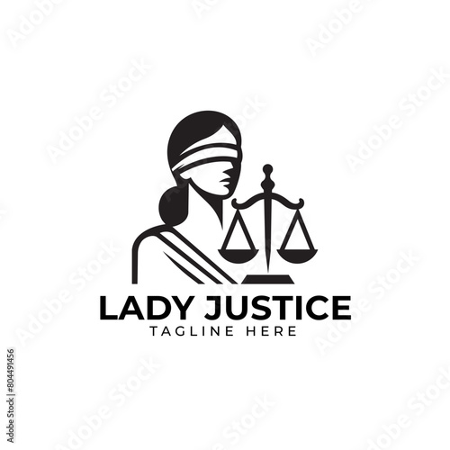 Lady Justice logo vector illustration design. Law court symbol