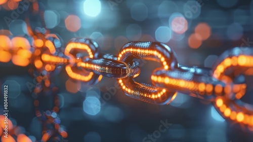 A glowing orange chain representing blockchain technology.