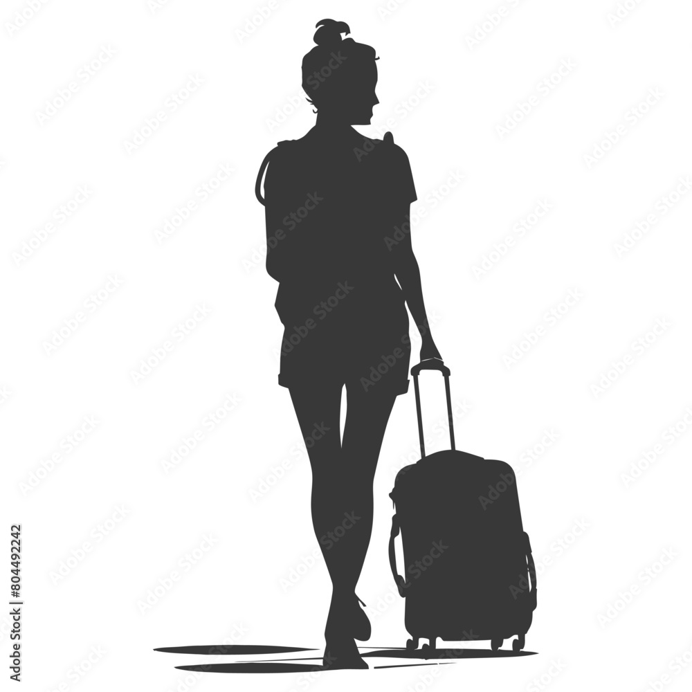 silhouette girl traveling with suitcase silhouette full body black color only silhouette girl traveling with suitcase silhouette full body black color only