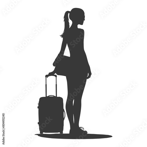 silhouette girl traveling with suitcase silhouette full body black color only