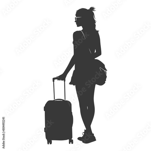 silhouette girl traveling with suitcase silhouette full body black color only