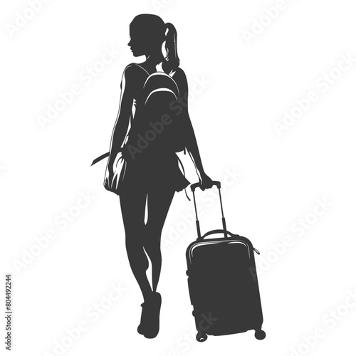 silhouette girl traveling with suitcase silhouette full body black color only