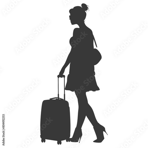 silhouette girl traveling with suitcase silhouette full body black color only