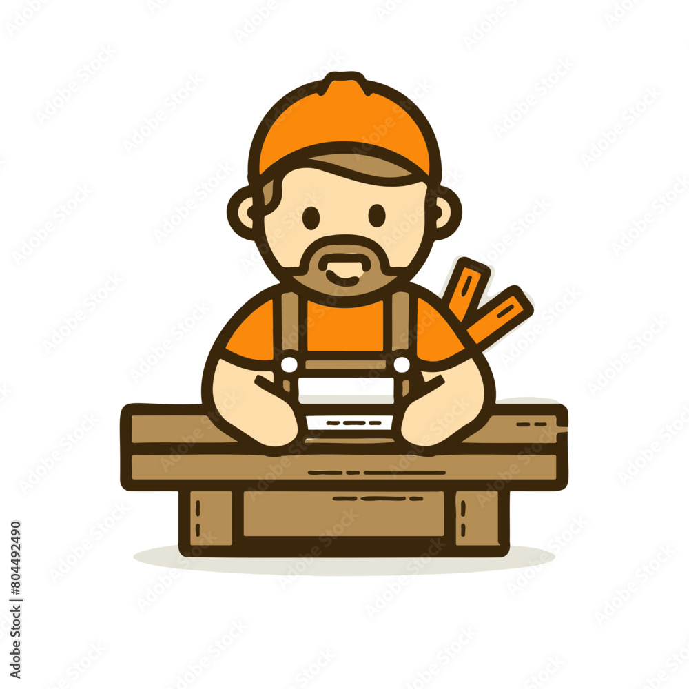 Minimalistic logo illustration of a carpenter on a white background, cute and comical. Minimalistic logo illustration of a carpenter on a white background, cute and comical.