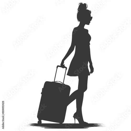 silhouette girl traveling with suitcase silhouette full body black color only