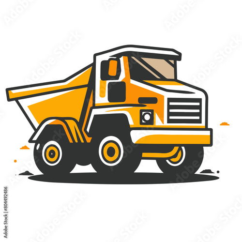 Minimalistic logo illustration of a dump truck on a white background, cute and comical.