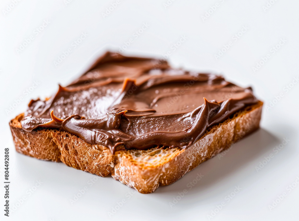 Toast with chocolate butter against a white background. Bread with brown nut paste Toast with chocolate butter against a white background. Bread with brown nut paste