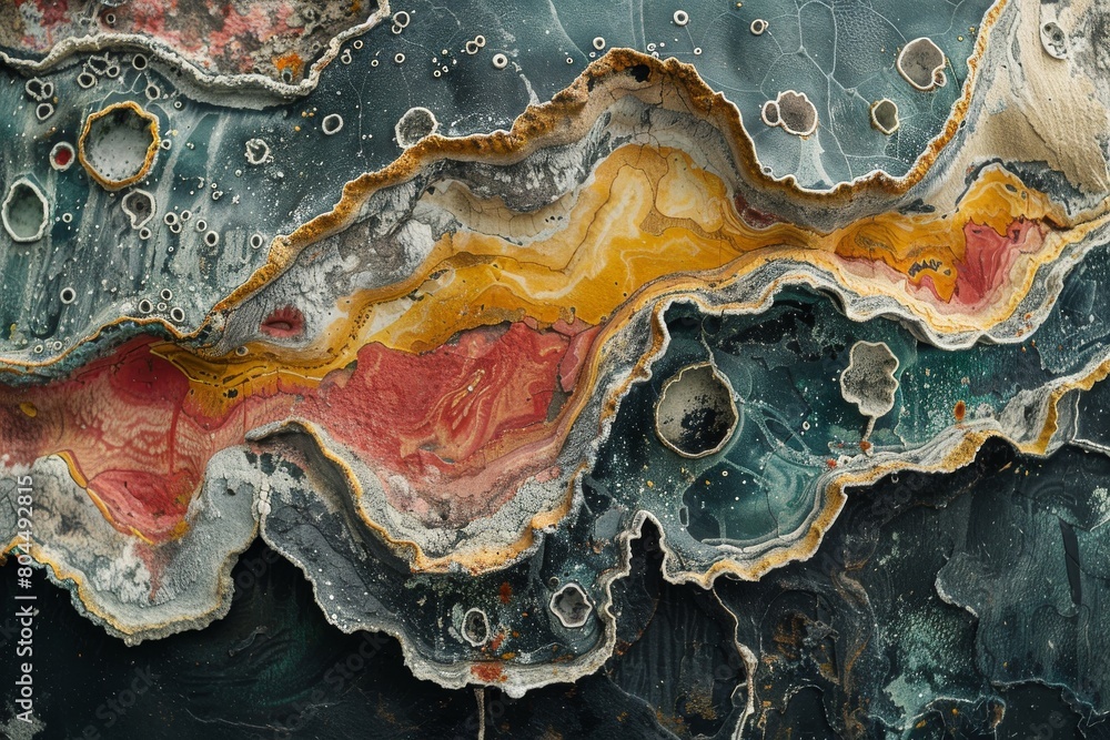 Obraz premium Mesmerizing fluid art with vibrant yellow, red, and white patterns creating an abstract background