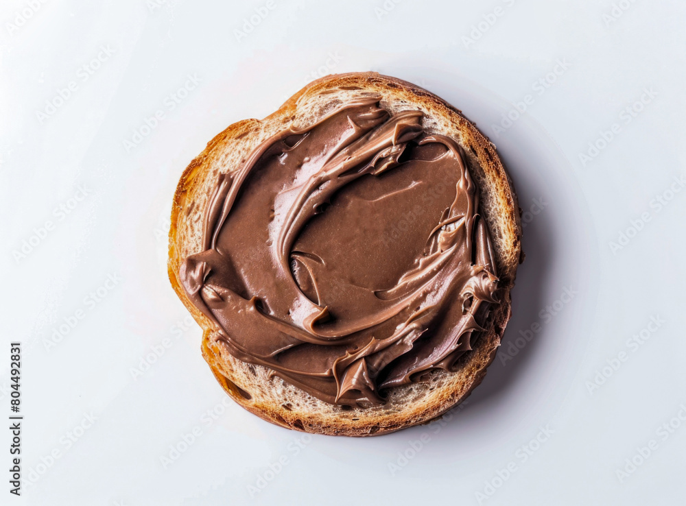 Baguette with chocolate butter and bread with brown nut paste on a white background Baguette with chocolate butter and bread with brown nut paste on a white background