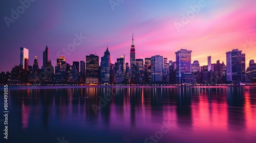 Colorful abstract artwork of the New York skyline at sunrise © sania