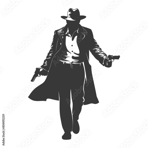 silhouette mafia in action full body black color only
