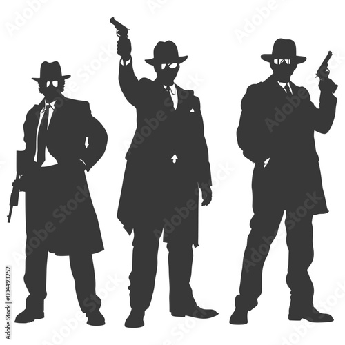 silhouette mafia in action full body black color only