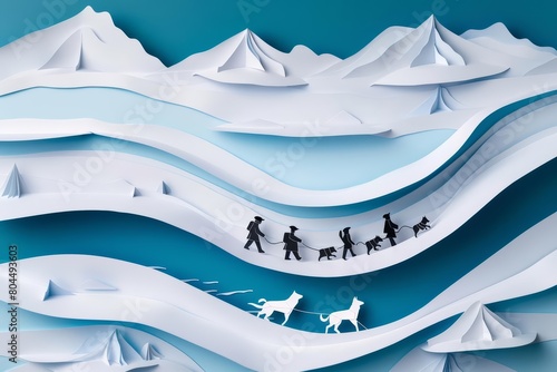 Illustrate an epic journey through a beautiful  icy landscape