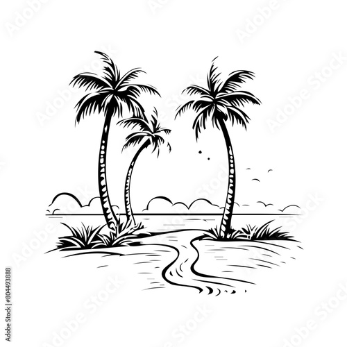 Palm tree black and white background vector illustration