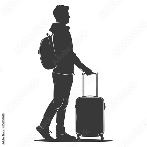 silhouette man traveling with suitcase silhouette full body black color only