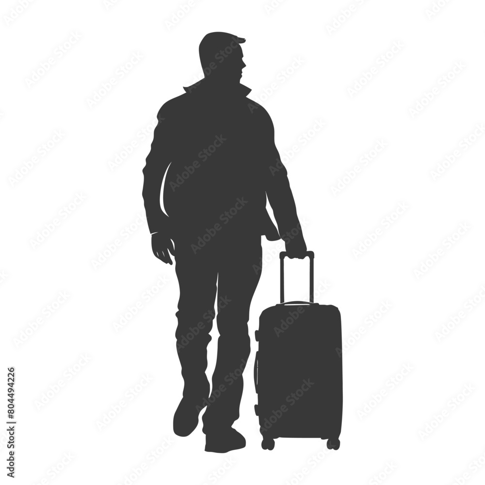 silhouette man traveling with suitcase silhouette full body black color only silhouette man traveling with suitcase silhouette full body black color only