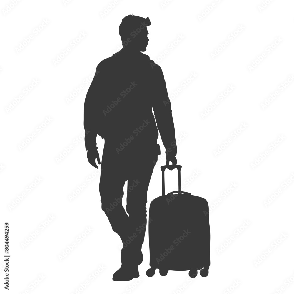silhouette man traveling with suitcase silhouette full body black color only silhouette man traveling with suitcase silhouette full body black color only