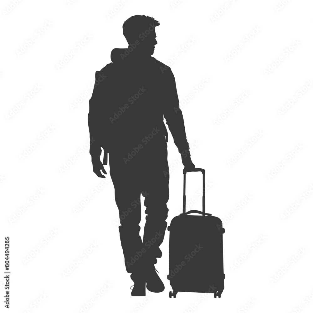 silhouette man traveling with suitcase silhouette full body black color only silhouette man traveling with suitcase silhouette full body black color only