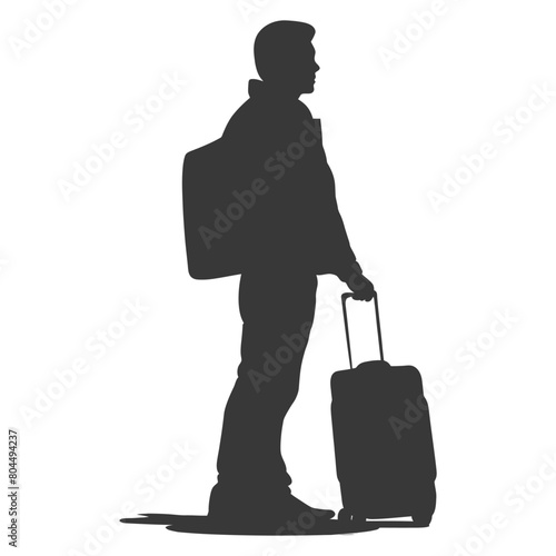 silhouette man traveling with suitcase silhouette full body black color only
