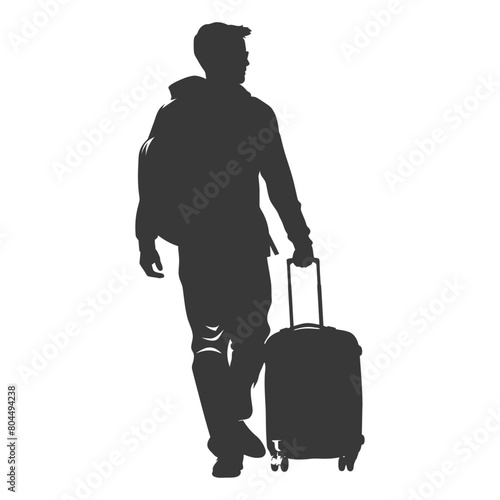 silhouette man traveling with suitcase silhouette full body black color only