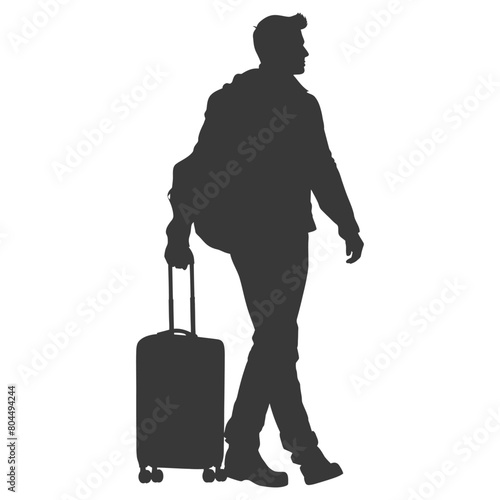 silhouette man traveling with suitcase silhouette full body black color only