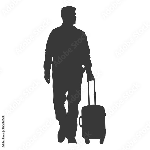 silhouette man traveling with suitcase silhouette full body black color only
